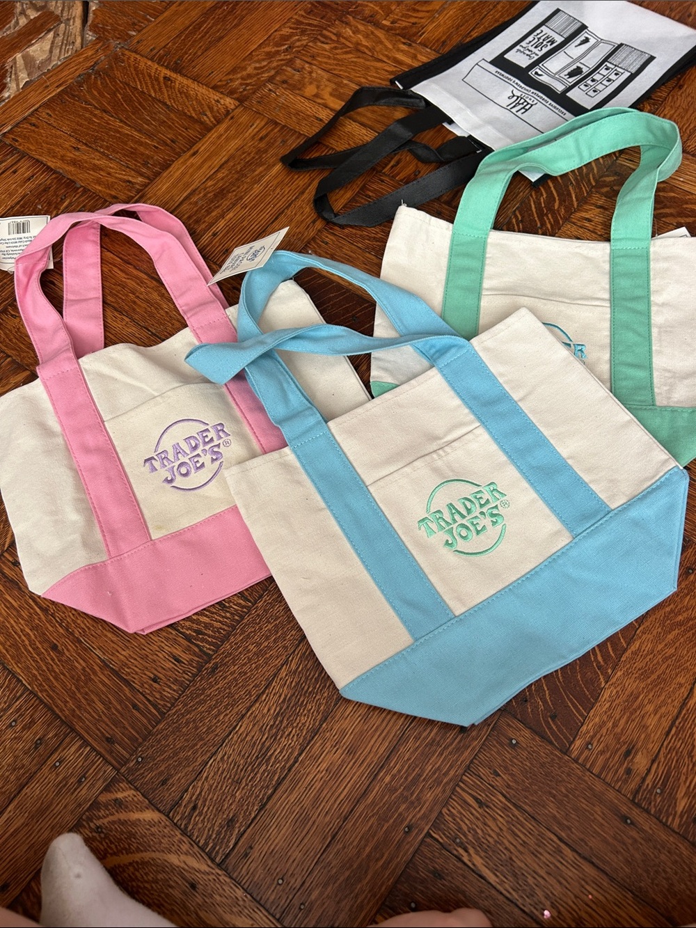 Pack of 3 Canvas Mini Tote Bag - Pink / Blue / Mint
